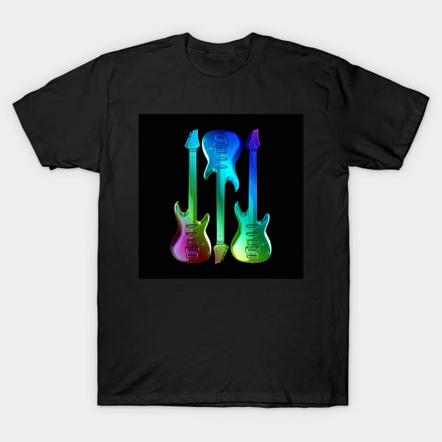 Three colourful rock guitars with high gloss reflection. T-Shirt by victorhabbick